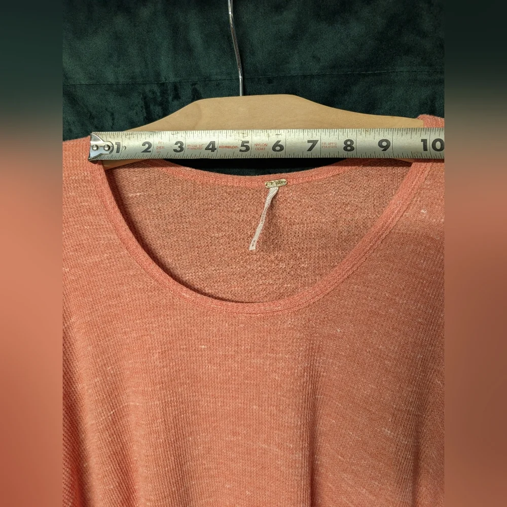 Free People Women's Coral Waffle Knit Oversized Asymmetrical Hem Long Sleeve Top